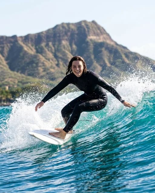 Surfing in Hawaii AI travel photo